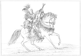 Keokuk on horseback, Rock Island, Upper Mississippi, 1841.Artist: Myers and Co