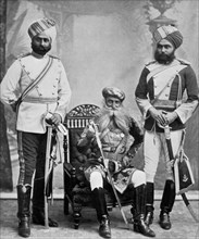 Three of the chief officers of the household troops of the Nizam of Hyderabad, India, 1896.Artist: Platin Portrait Studios
