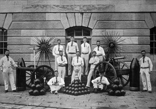 Senior league Cricket XI of the Royal Naval Ordnance Department, Plymouth, Devon, 1896.Artist: WM Crockett