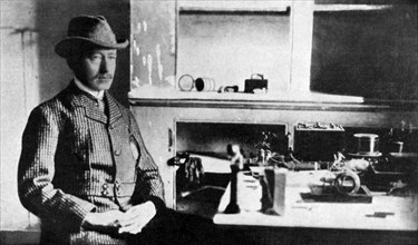Guglielmo Marconi, Italian pioneer of wireless telegraphy, Signal Hall, Newfoundland, 1901 (1951). Artist: Unknown