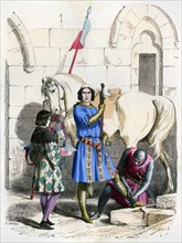 Knight served by a squire and page, end of the 12th century (1882-1884). Artist: Deghouly