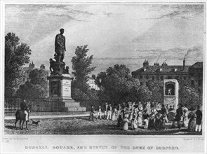 Russell Square and the statue of the Duke of Bedford, London, 19th century (1907). Artist: Unknown