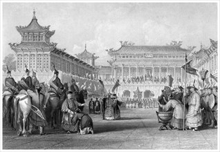 'The Emperor Teaou-Kwang reviewing his Guards, Palace of Peking', China, 19th century. Artist: JB Allen