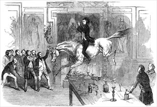 Daring leap in the dining room of the White Hart Hotel, Aylesbury, Buckinghamshire, 19th century. Artist: Unknown