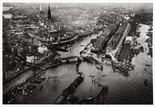 Aerial view of Hamburg harbour, Germany, from a Zeppelin, c1931 (1933). Artist: Unknown