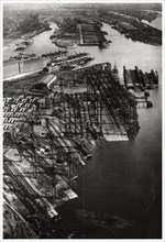 Aerial view of the Bremer Vulkan shipyard, Bremen, Germany, from a Zeppelin, c1931 (1933). Artist: Unknown