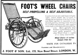 Advert for Foot's wheelchairs, 1910. Artist: Unknown