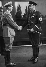 Minister Darré greets the Führer during Erntedankfestes (Harvest Festival), 1936. Artist: Unknown