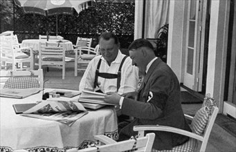 Hermann Göring and Adolf Hitler at his residence in Obersalzberg, Bavaria, Germany, 1936. Artist: Unknown