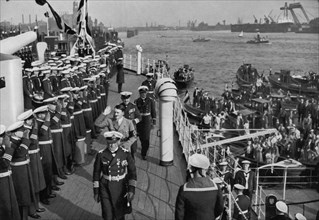 Adolf Hitler reviewing the battleship SMS 'Schleswig-Holstein', Hamburg, Germany, 1936. Artist: Unknown