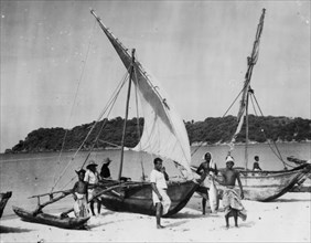 Fishing boats, Trincomalee, Ceylon, 1945. Artist: Unknown