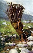 Woman with a load of wood, Afghanistan, c1924.Artist: Colonel JG Edwards