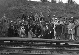 Group of tourists on a railway platform, Abisko, northern Sweden, 1929. Artist: Unknown