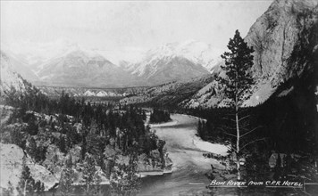 Bow River from the CPR Hotel, Banff, Alberta, Canada, c1930s(?).Artist: Marjorie Bullock