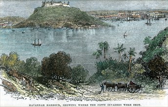 'Havannah Harbour, showing where the fifty invaders were shot', Cuba, c1880. Artist: Unknown