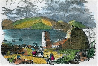 Algeciras, Spain, and Bay of Gibraltar from the old Moorish Castle, Gibraltar, c1880.Artist: GF Sargent