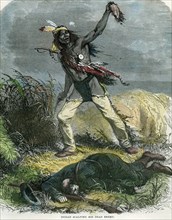 'Indian scalping his dead enemy', 19th century. Artist: Unknown