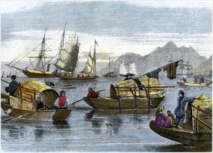 Chinese sampans in the harbour of Hong Kong, c1875. Artist: Unknown