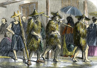 Coolies at Hong Kong, in wet weather, c1875. Artist: Unknown