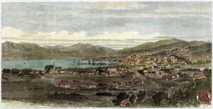 The town and port of Wellington, capital of New Zealand, c1880. Artist: Unknown
