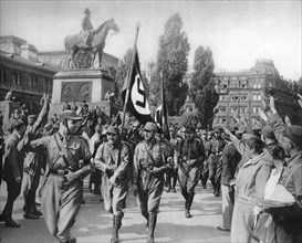 Nazis marching through Nuremberg, Germany, 1929. Artist: Unknown