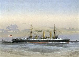 HMS 'Blenheim', Royal Navy 1st class cruiser, 1892. Artist: William Frederick Mitchell