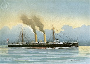 HMS 'Latona', Royal Navy 2nd class cruiser, c1890-c1893.Artist: William Frederick Mitchell