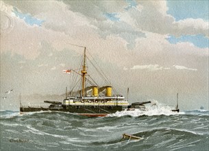 HMS 'Rodney', Royal Navy 1st class battleship, c1890-c1893. Artist: William Frederick Mitchell