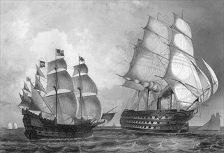 The 'Great Harry', man of war, the largest ship in the world during the reign of Henry VIII, c1857.Artist: T Sherratt