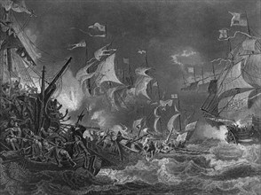 The defeat of the Spanish Armada, 1588 (c1857).Artist: J Rogers