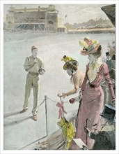 'Eton v Harrow at Lord's: A Boundary Hit', late 19th or early 20th century(?).Artist: Anglo