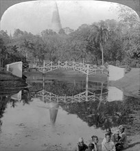Fortress gardens and the Shwedagon Pagoda, Rangoon, Burma, c1900s(?).Artist: Underwood & Underwood