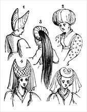 Women's headdresses, 15th century, (1910). Artist: Unknown