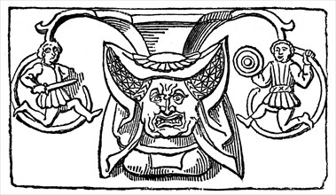 Carving of a woman wearing a horned headdress, 15th century, (1910). Artist: Unknown