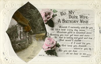Birthday postcard from a husband to his wife, c1918. Artist: Unknown