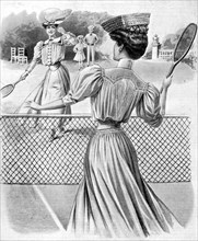 Two lawn tennis costumes for October, 1905. Artist: Unknown