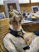 'A Studio Idyll: the Artist's Wife and their Daughter Suzanne', 1885 (1945). Artist: Carl Larsson