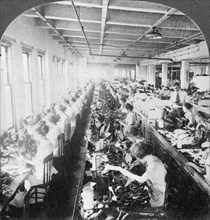 Sewing room in a large shoe factory, Syracuse, New York, USA, early 20th century. Artist: Keystone View Company