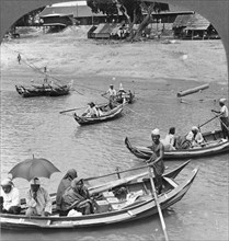 Boats on the Irrawaddy River, Sagaing, Burma, 1908. Artist: Stereo Travel Co