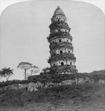 'Tiger Hill Pagoda, the 'Leaning Tower', of Soo-Chow' (Suzhou), China, 1900. Artist: Underwood & Underwood