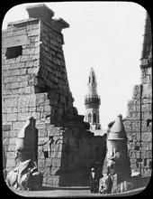 Minaret and ruins of Luxor Temple, Luxor, Egypt, c1890. Lantern slide. Artist: Newton & Co