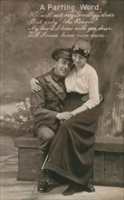 'A Parting Word', romantic postcard featuring a soldier and his sweetheart. Artist: Unknown