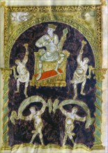 King David enthroned, dancers, end of 9th century (890-900), Abbey of St Gall. Artist: Unknown
