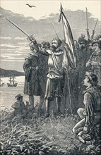 Columbus Takes possession of San Salvador for Spain, 1904. Artist: Unknown