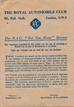The Royal Automobile Club vouchers, 1952. Artist: Unknown