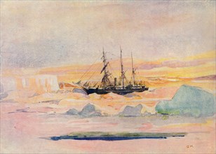 Shackleton's ship, the Nimrod, in McMurdo Sound, (1909), 1912. Artist: George Marston