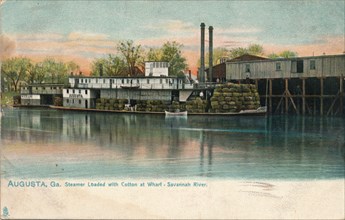 Steamer loaded with cotton at a wharf, Savannah River, Augusta, Georgia', 1908. Artist: Unknown