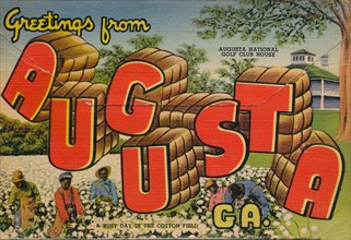 Greetings from Augusta, Georgia: A Busy day in the Cotton Field, 1943. Artist: Unknown