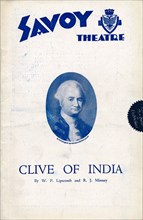 Clive of India programme for the Savoy Theatre, 1934. Artist: Unknown