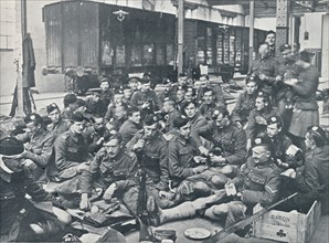 British troops having a meal in a French Railway Station, c1914. Artist: Unknown